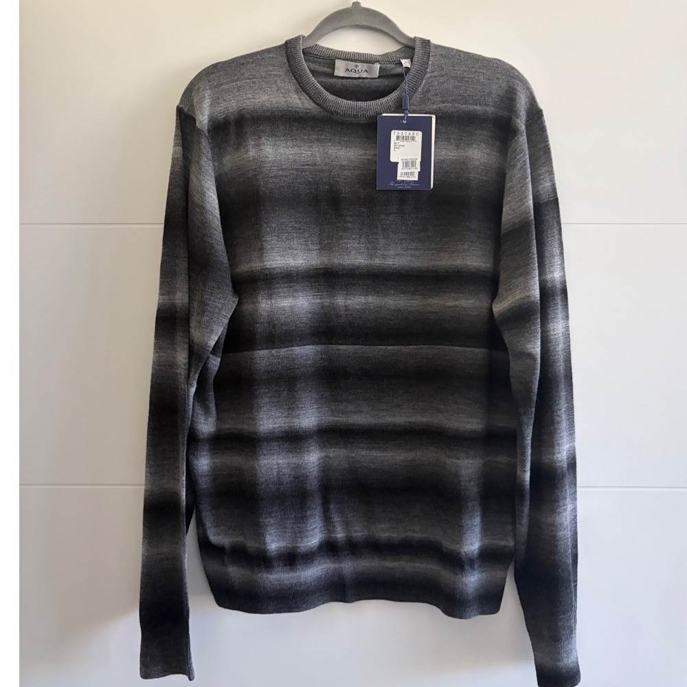 Toscano for Aqua Mens XL Grey Ombre Striped Wool Blend Crewneck Sweater NWT